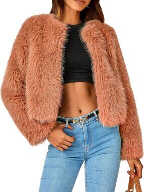 Cozy Women's Winter Cropped Faux Fur Coat - Stylish & Warm Outerwear